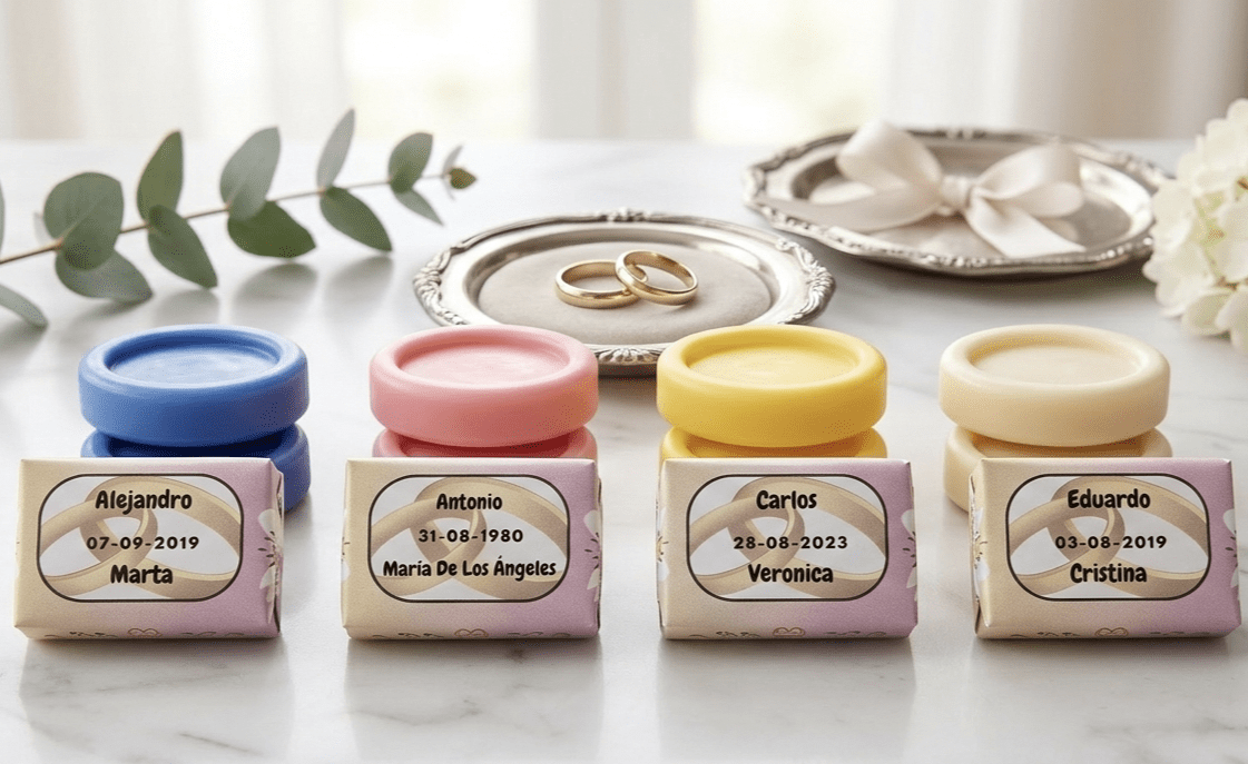 Jabones artesanales para bodas personalizados