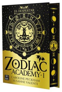 Portada de Zodiac Academy 1 de Caroline Peckham, novela de fantasía romántica ambientada en una academia mágica.